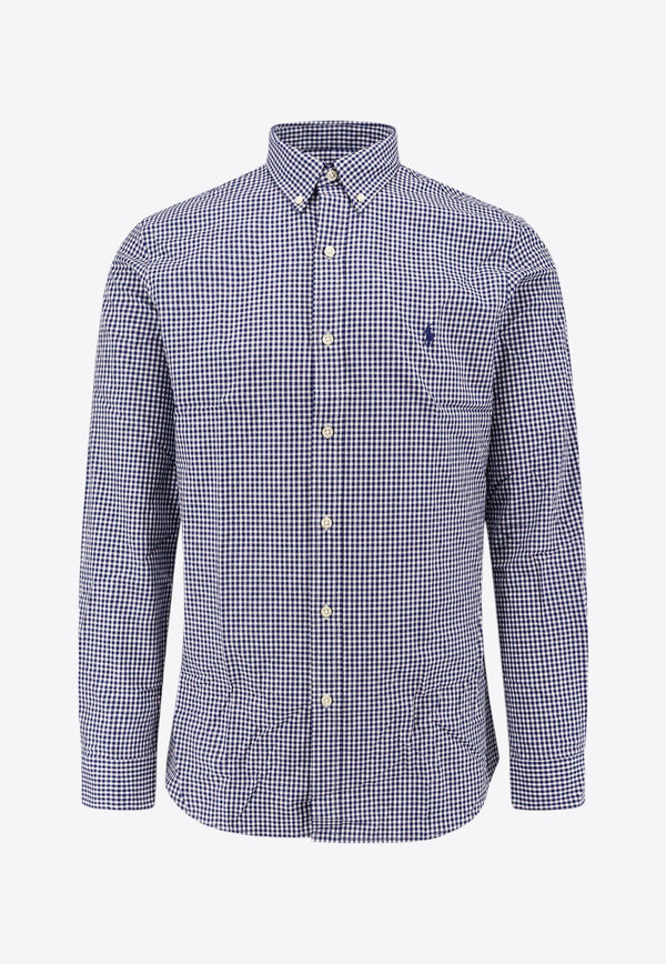 Gingham Check Long-Sleeved Logo Shirt