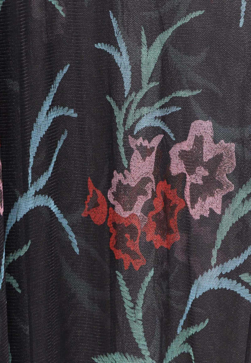 Floral Print Silk Poncho