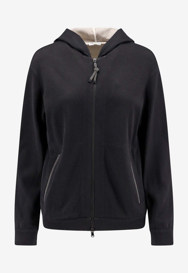 Monili Embellished Zip-Up Hooded Sweatshirt