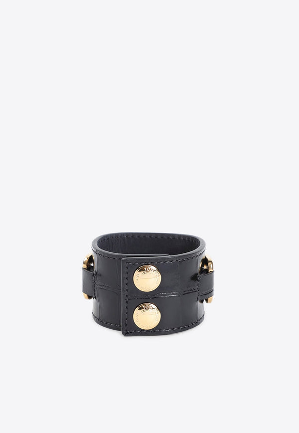 Croc-Embossed Leather Bracelet