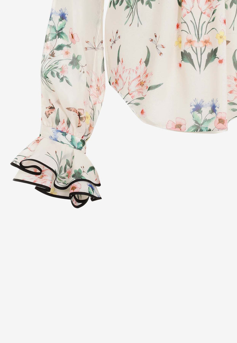 Botanical Print Silk Blouse