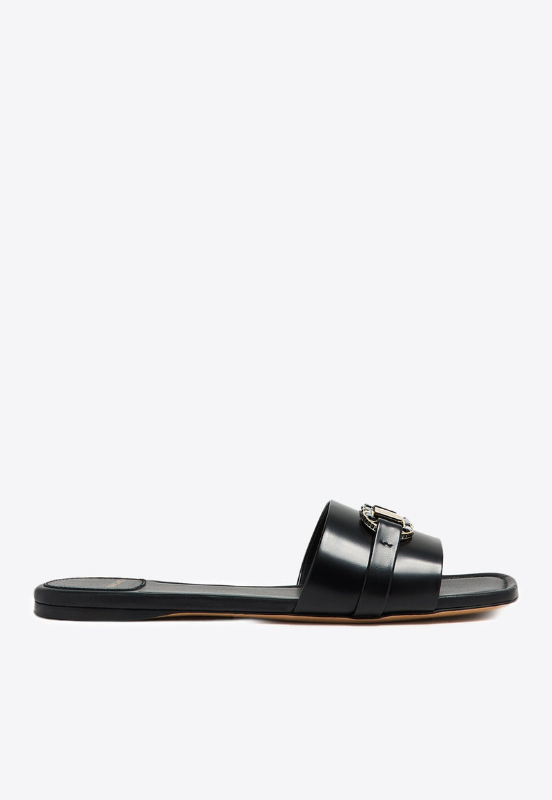 Leah Gancini Leather Slides