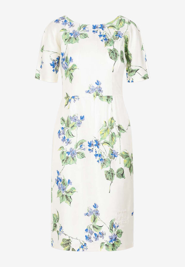 Short-Sleeved Floral Midi Dress in Silk Blend