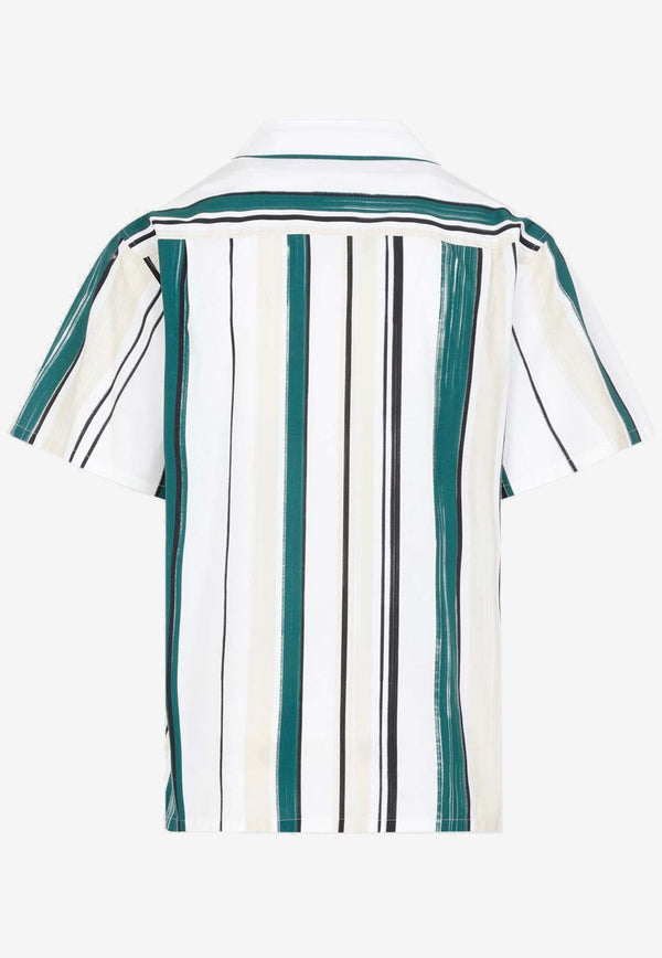 Logo-Embroidered Striped Bowling Shirt