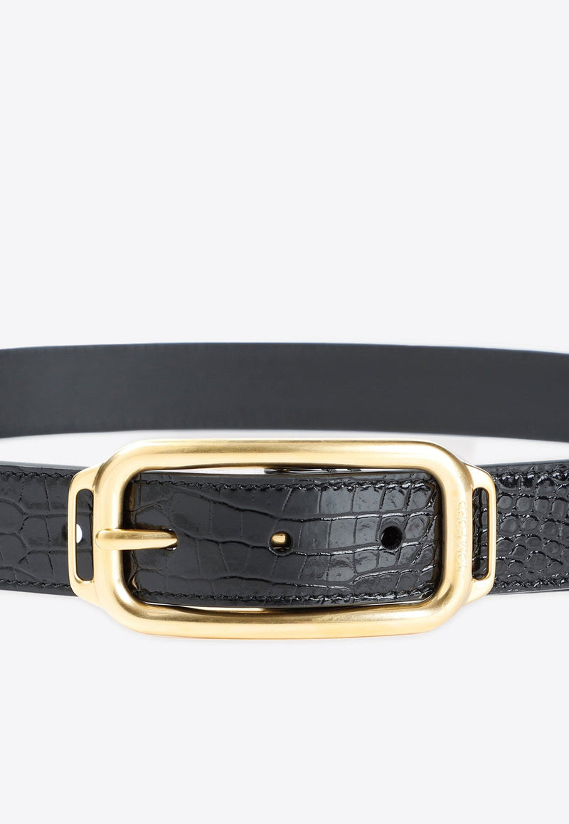 Croc-Embossed Leather Belt