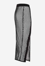 Logo-Band Fishnet Midi Skirt