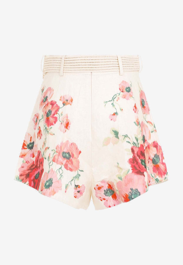 Lightburst Belted Floral Mini Shorts