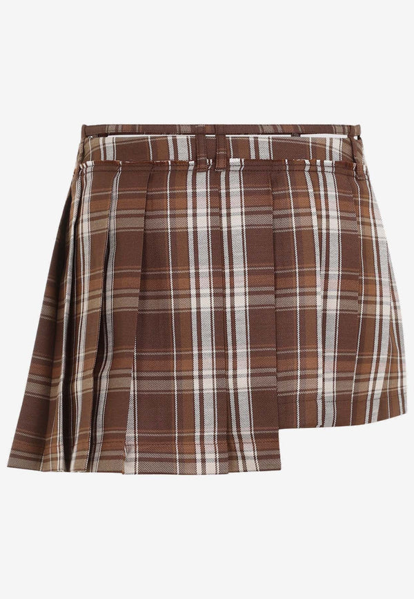Asymmetric Pleated Checked Mini Skirt