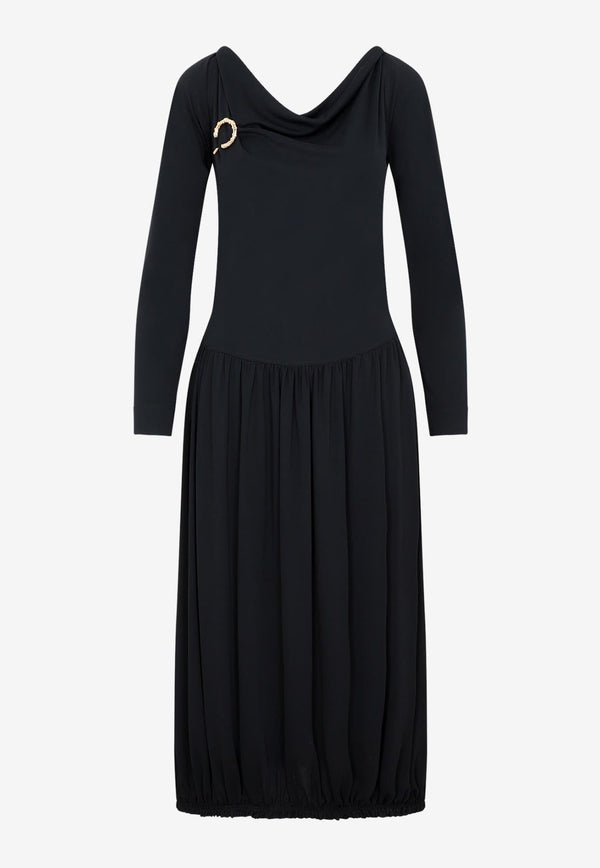 Long-Sleeved Drape Midi Dress