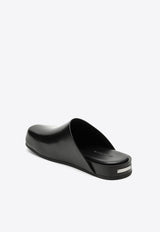 Metal Plaque Calf Leather Slippers