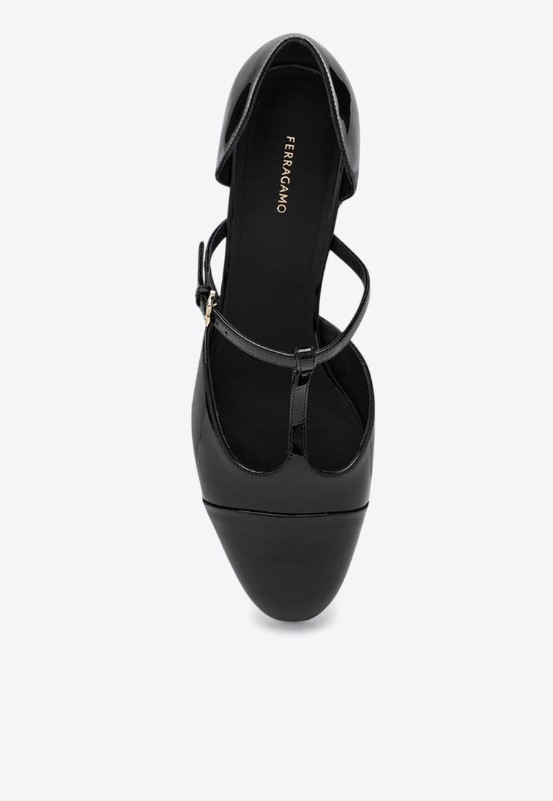 Linette T-strap Ballet Flats in Patent Leather