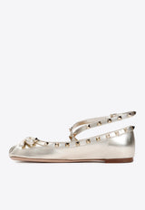 Rockstud Ballet Flats in Metallic Leather