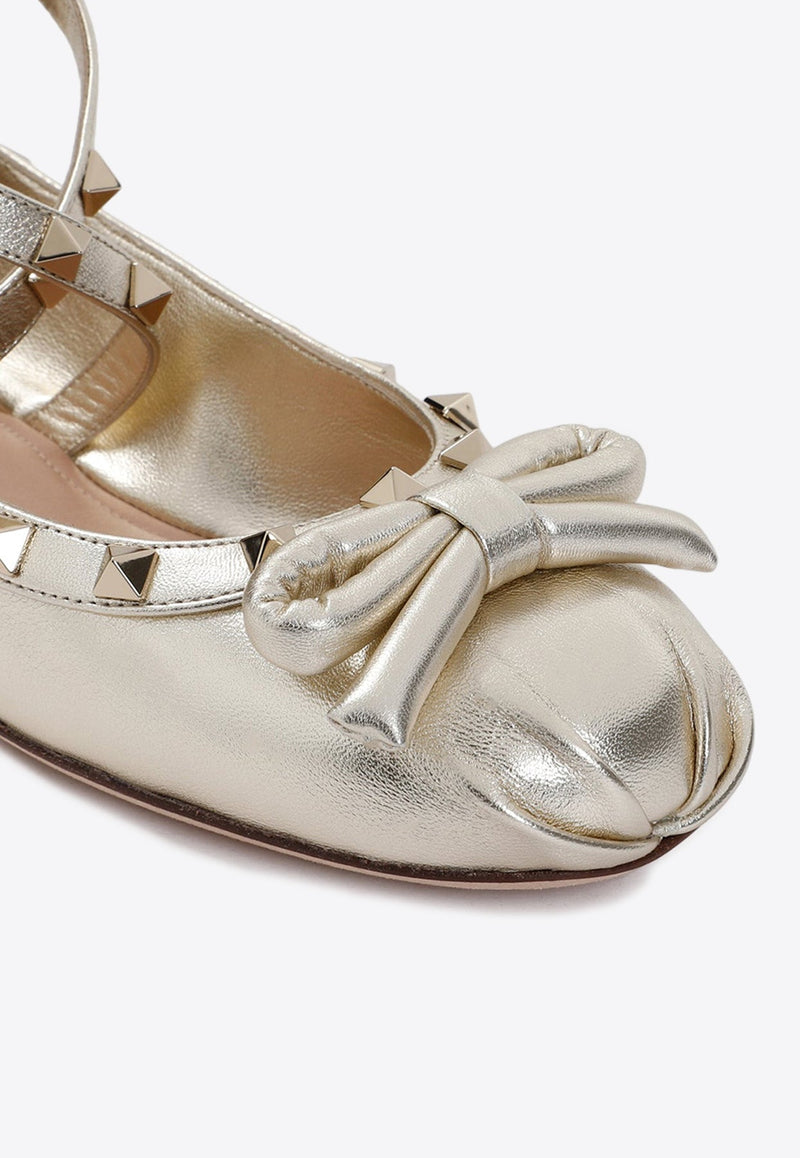 Rockstud Ballet Flats in Metallic Leather