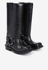 Knee-High Leather Buckle Boots