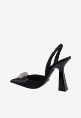 80 Crystal Embellished Medusa Slingback Pumps in Satin