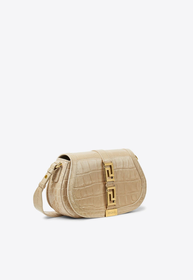 Greca Goddess Shoulder Bag in Croc Embossed Leather