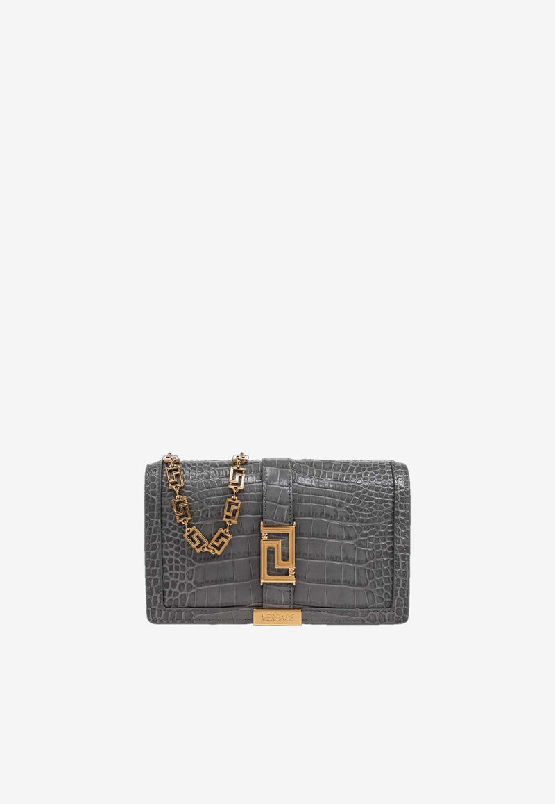 Mini Greca Goddess Croc-Embossed Leather Shoulder Bag