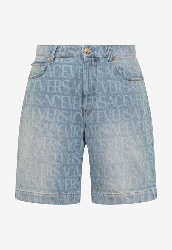 All-Over Logo Denim Shorts