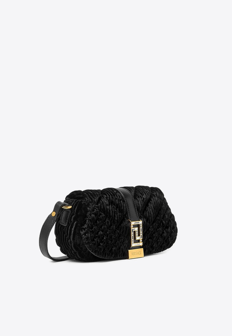 Mini Greca Goddess Crystal-Embellished Shoulder Bag in Velvet