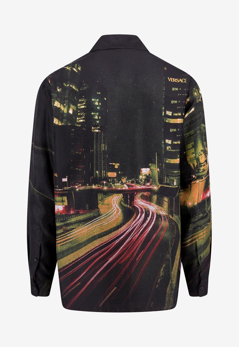 City Lights Print Long-Sleeved Shirt