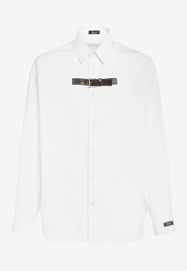 Long-Sleeved Shirt with Leather Strap Detail