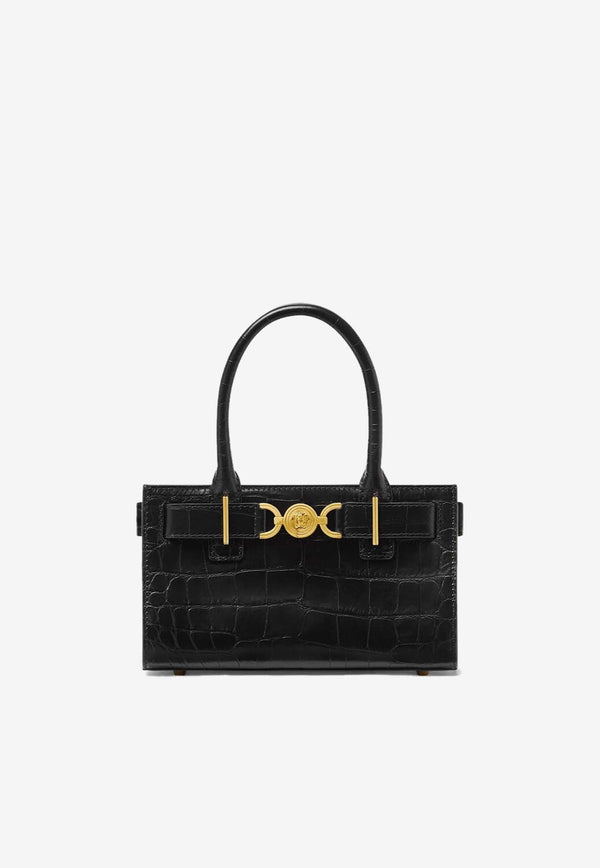 Small Medusa '95 Croc-Embossed Leather Top Handle Bag