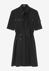 Cargo Lavallière Mini Shirt Dress