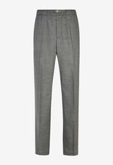 Tapered-Leg Houndstooth Wool Pants