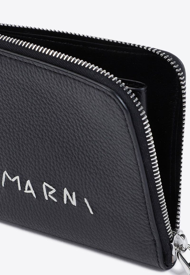 Logo-Embroidered Calf Leather Wallet