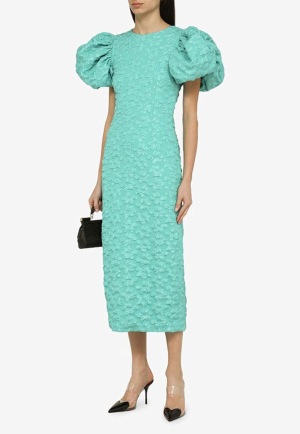 Puff-Sleeved 3D-Pattern Midi Dress