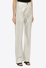 Straight-Leg Metallic Pants