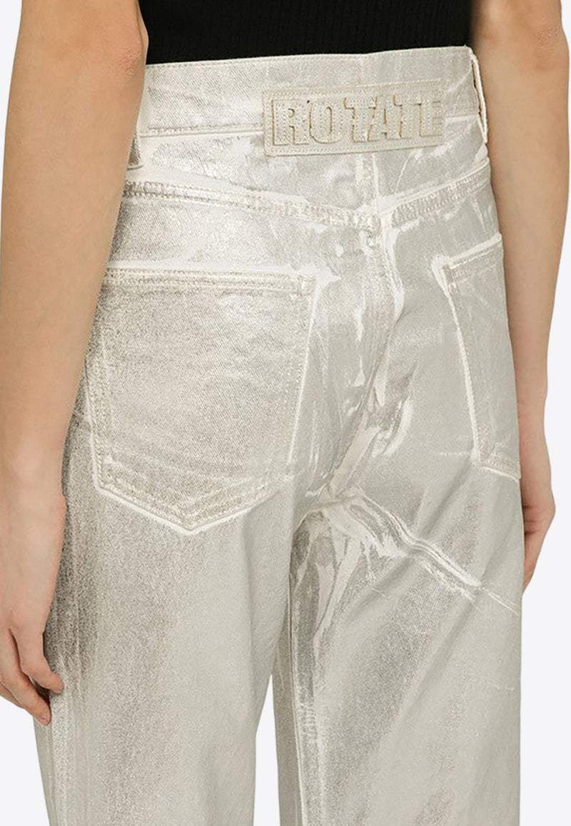 Straight-Leg Metallic Pants