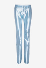 Shiny Low-Rise Flared Pants