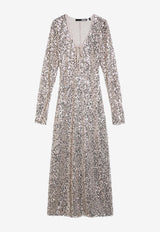 Long-Sleeved Sequined Maxi Dress