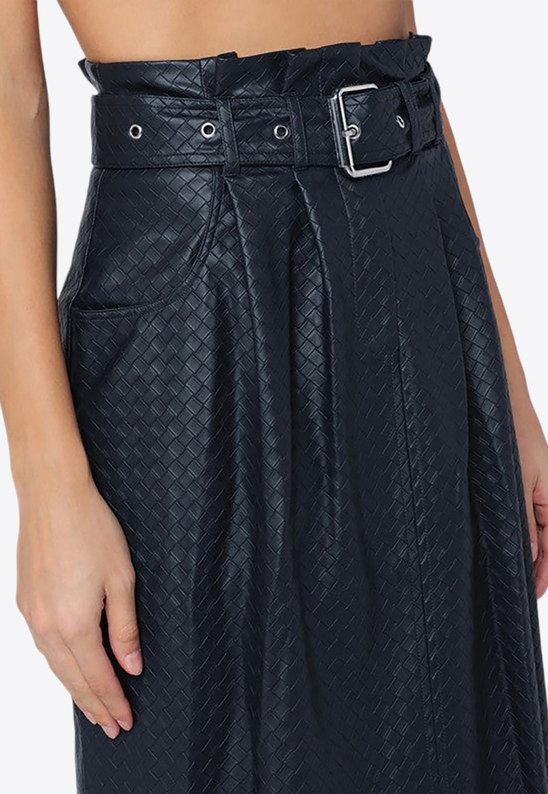 Draped Faux Leather Midi Skirt