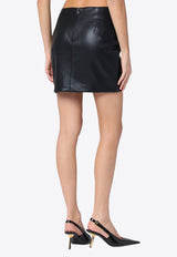 Draped Faux Leather Mini Skirt