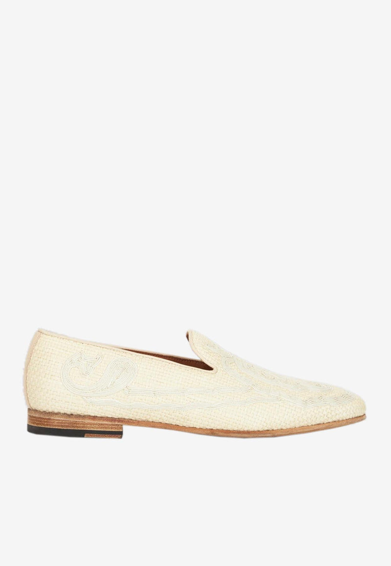 Raffia-Embroidered Loafers