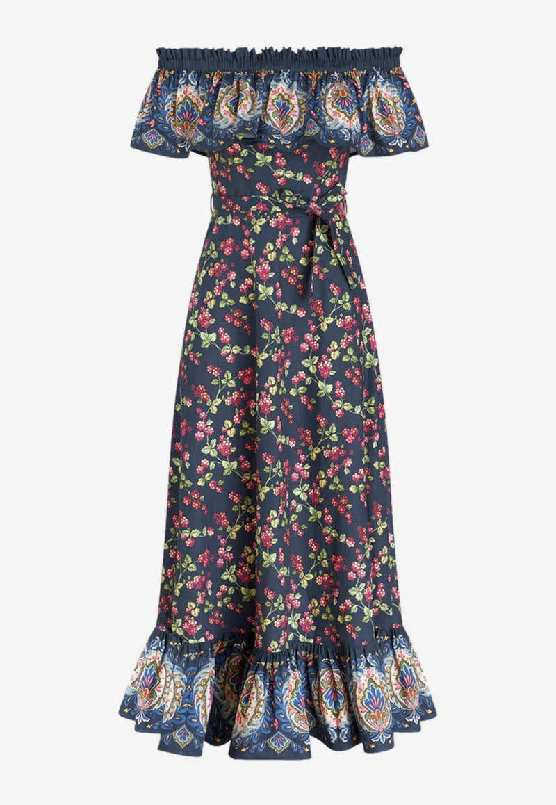 Berry Print Off-Shoulder Maxi Dress