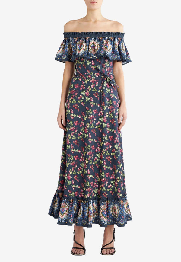 Berry Print Off-Shoulder Maxi Dress