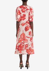 Berry Print Midi Dress in Silk