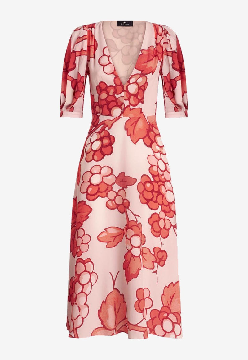 Berry Print Midi Dress in Silk