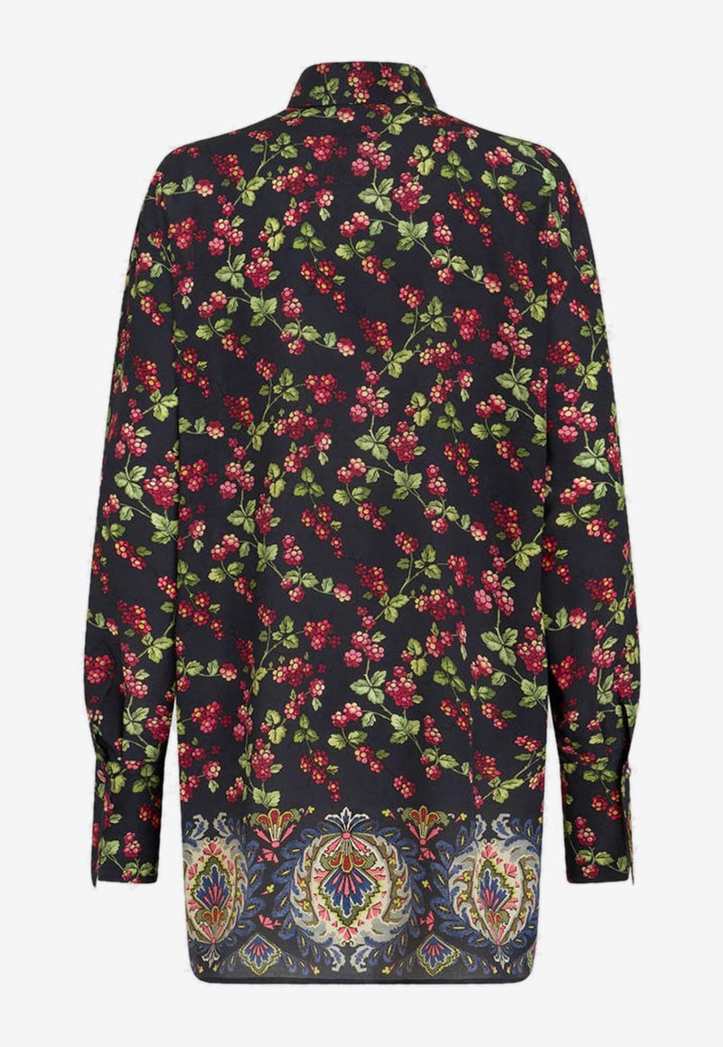 Berry Print Long Silk Shirt