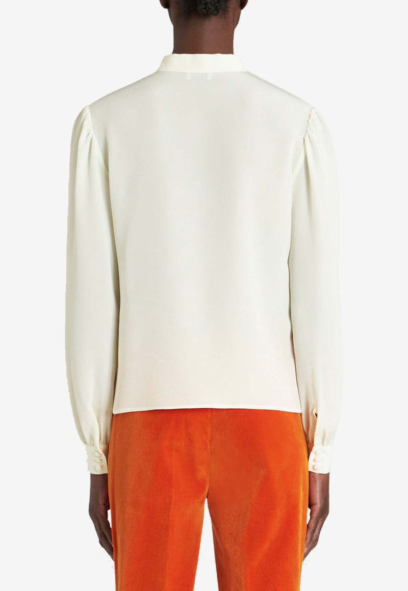 Pleated Long-Sleeved Silk Shirt