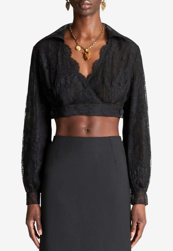 Long-Sleeved Cropped Lace Top