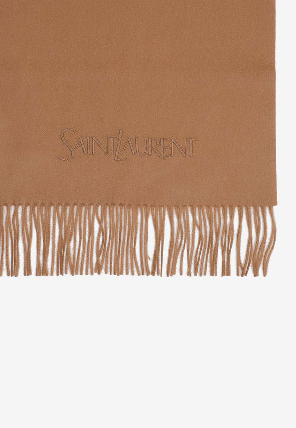 Logo Embroidered Cashmere Scarf