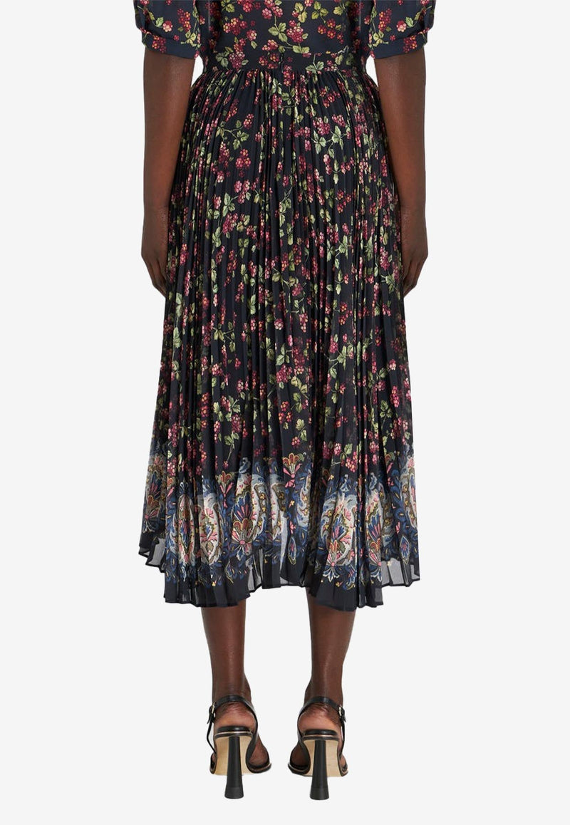 Berry Print Pleated Midi Skirt