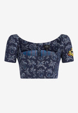 Denim Jacquard Cropped Top