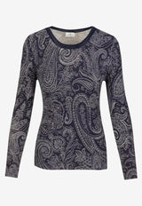 Long-Sleeved Paisley Top in Silk Blend