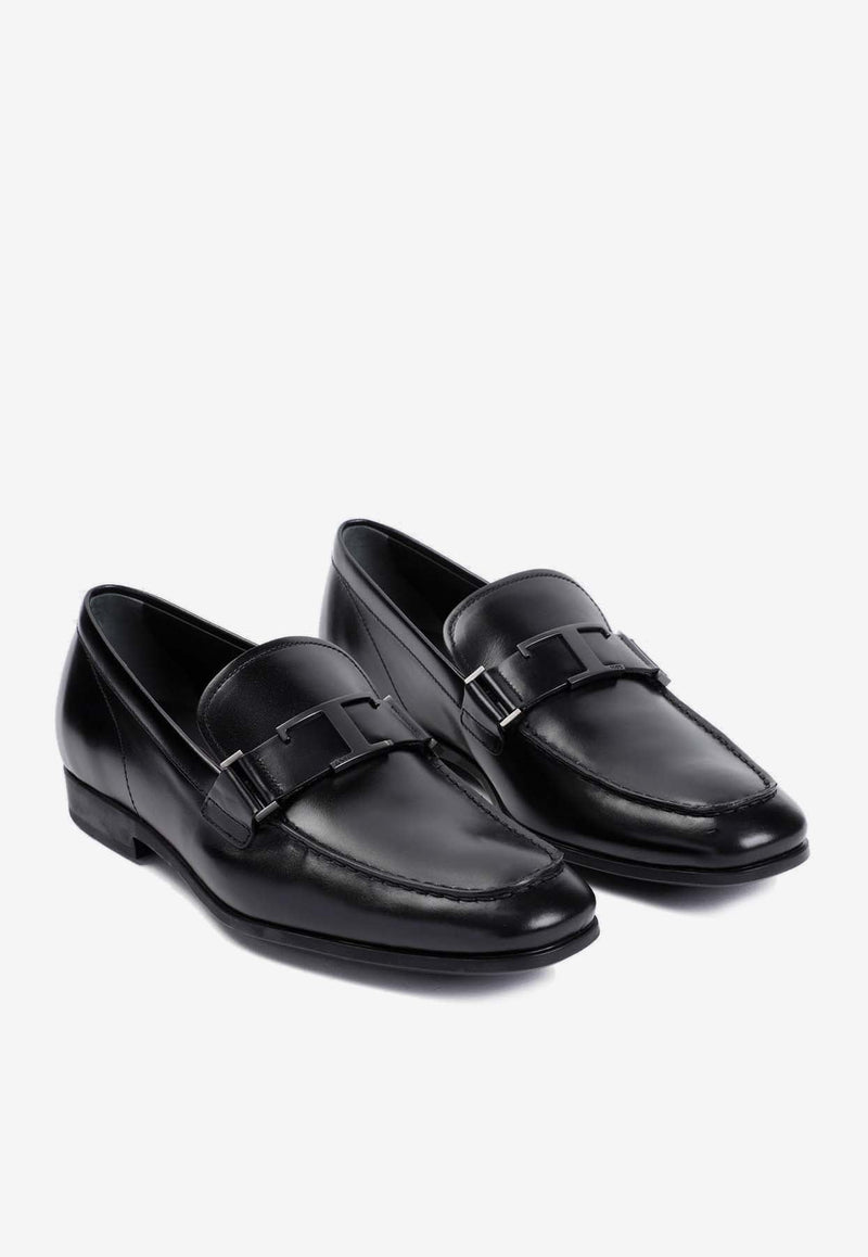 Double T Buckle Loafers in Brushed Leather