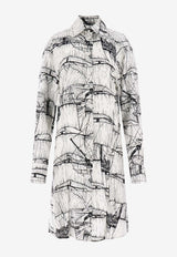 Veliero Print Silk Shirt Dress